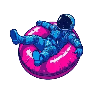 Sticker die-cut « Astro bisou », astronaute allongé sur une bouée gonflable rose