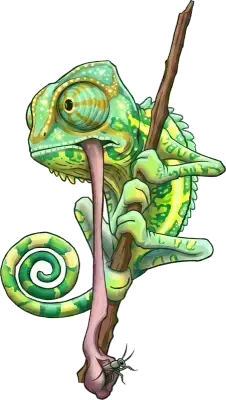 Sticker die-cut « Chameleon vert », caméléon vert grimpant sur une branche