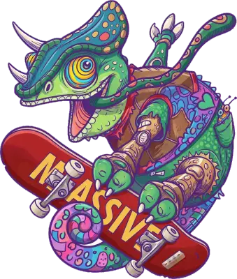 Sticker die-cut « Chameleon Skateboard », collection Massive Medias