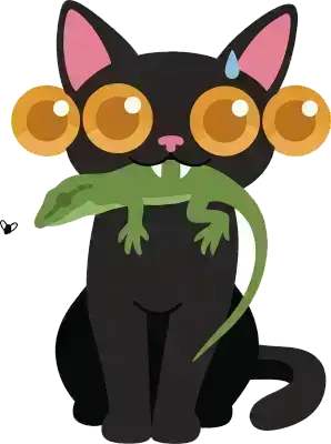 Sticker die-cut « Chat lézardé », chat noir tenant un lézard vert dans la gueule