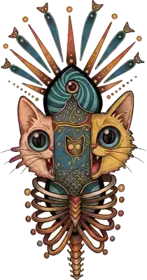 Sticker die-cut « Chat art déco », chat ornemental symétrique façon totem art déco