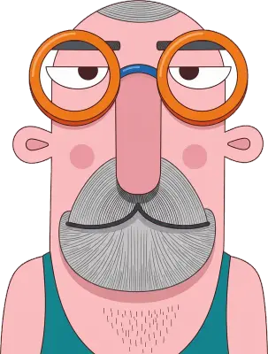 Sticker die-cut « Chest », personnage rose à grosses lunettes et moustache grise
