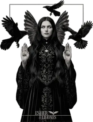 Sticker die-cut « Crow », femme en robe noire gothique entourée de corbeaux