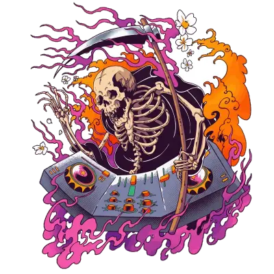 Sticker die-cut « Dj Faucheuse », collection Massive Medias