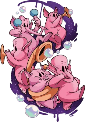Sticker die-cut « Fantasia », cochons roses ailés façon fantasia, bulles
