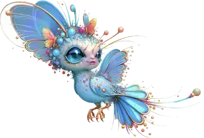 Sticker die-cut « Fée », petite fée-oiseau bleue aux ailes de papillon