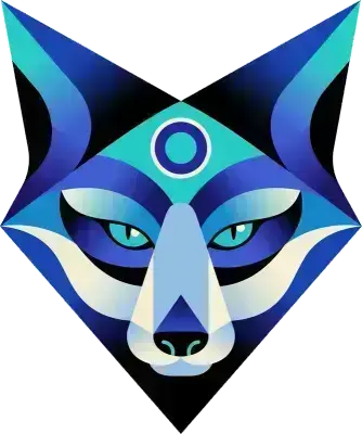 Sticker die-cut « Renard mystique », tête de renard géométrique bleue à troisième œil