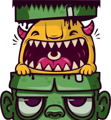 Sticker die-cut « Frankein », monstre Frankenstein cartoon à grande gueule et crocs