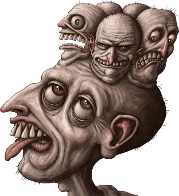 Sticker die-cut « Freaky », visage grotesque aux têtes multiples empilées