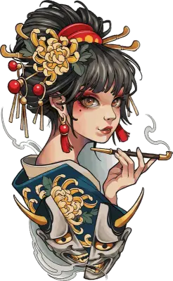 Sticker die-cut « Geisha Fumeuse », collection Massive Medias